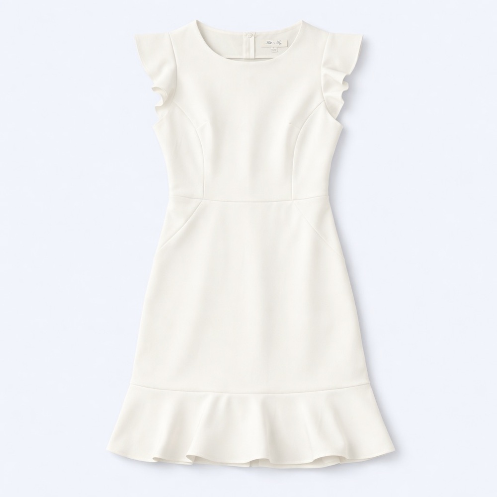 She + Sky Cream Ruffle Cap-Sleeve Mini Dress